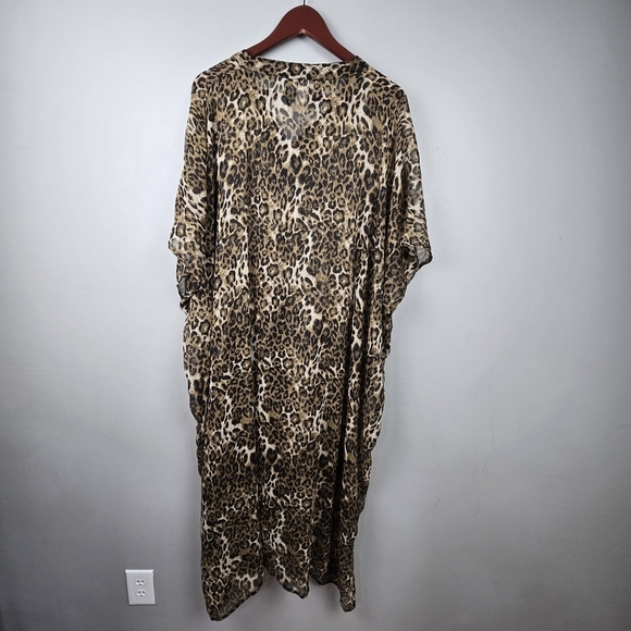 Nordstrom Rack Animal Print‎ Caftan Cover Up lady kimono One Size Brown Leopard - Picture 6 of 15
